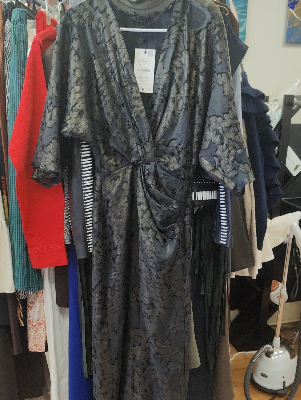 Zara Black Shimmery Wrap-Style Kimono Dress